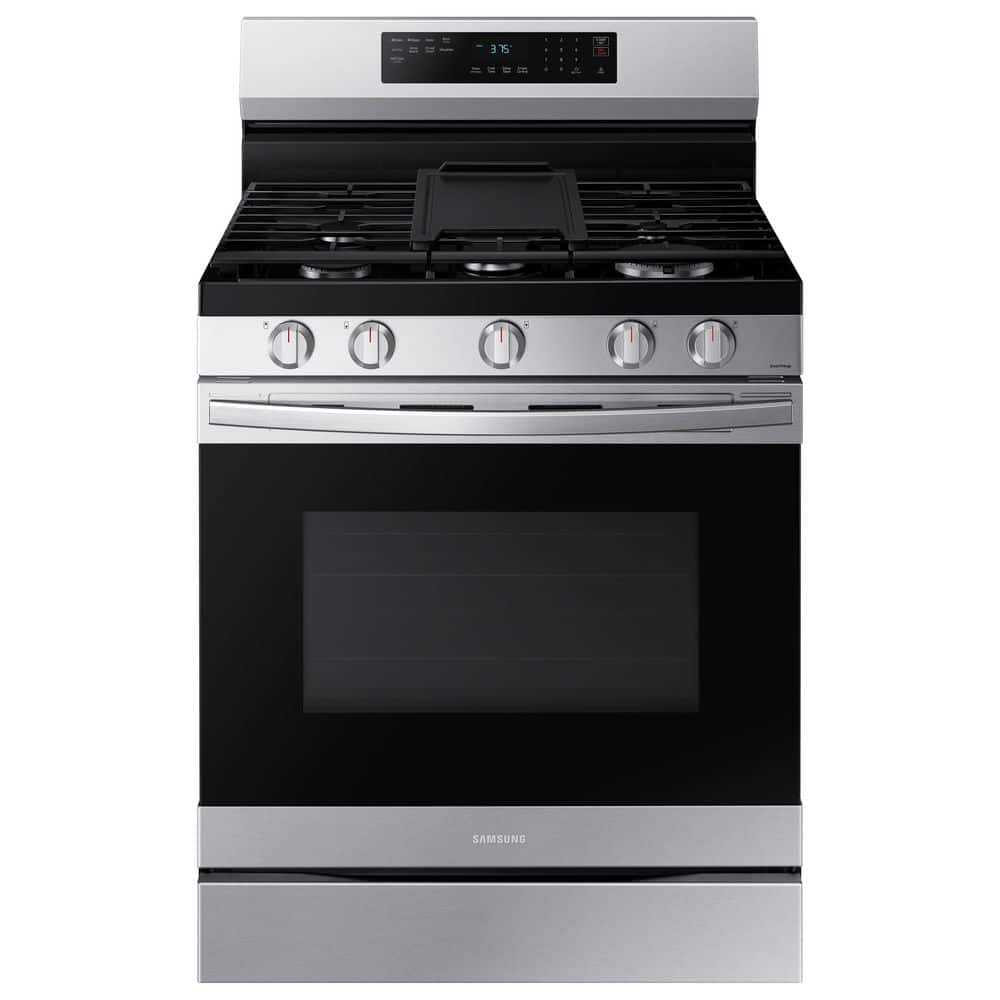 30 in. 5-Burner Freestanding Smart Gas Range in Stainless Steel with No Preheat AirFry and Wi-Fi Enabled Convection