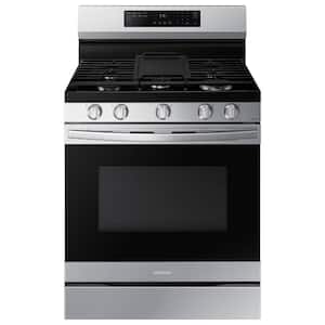 30 in. 5-Burner Freestanding Smart Gas Range in Stainless Steel with No Preheat AirFry and Wi-Fi Enabled Convection