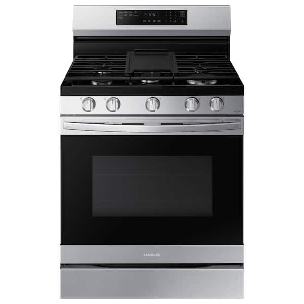 30 in. 5-Burner Freestanding Smart Gas Range in Stainless Steel with No Preheat AirFry and Wi-Fi Enabled Convection
