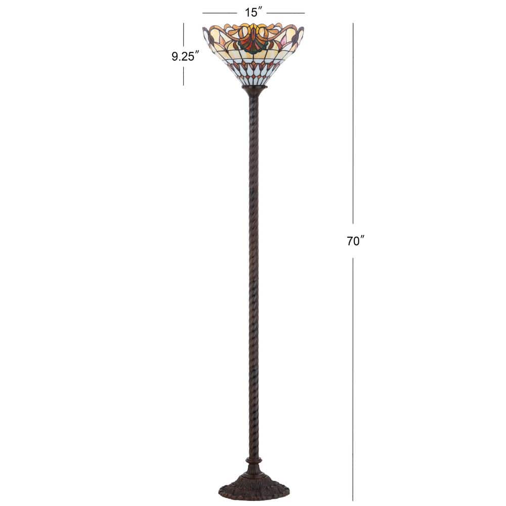 Davis Tiffany-Style 70" Bronze Torchiere with Multicolor Stained Glass