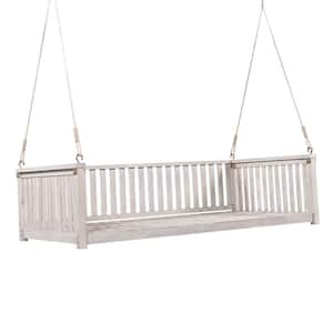 2-Person Off White Acacia Wood Porch Swing Twin Size Patio Swing Bed with Ropes Outdoor Swing Bench Swing Daybed