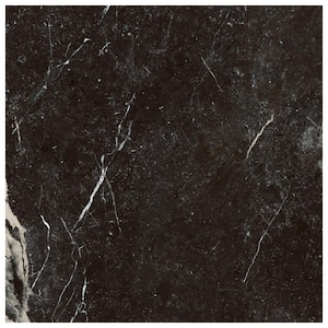 Signet Sabbia Black 8 in. x 0.35 in. Marble Look Satin Porcelain Floor and Wall Tile Sample