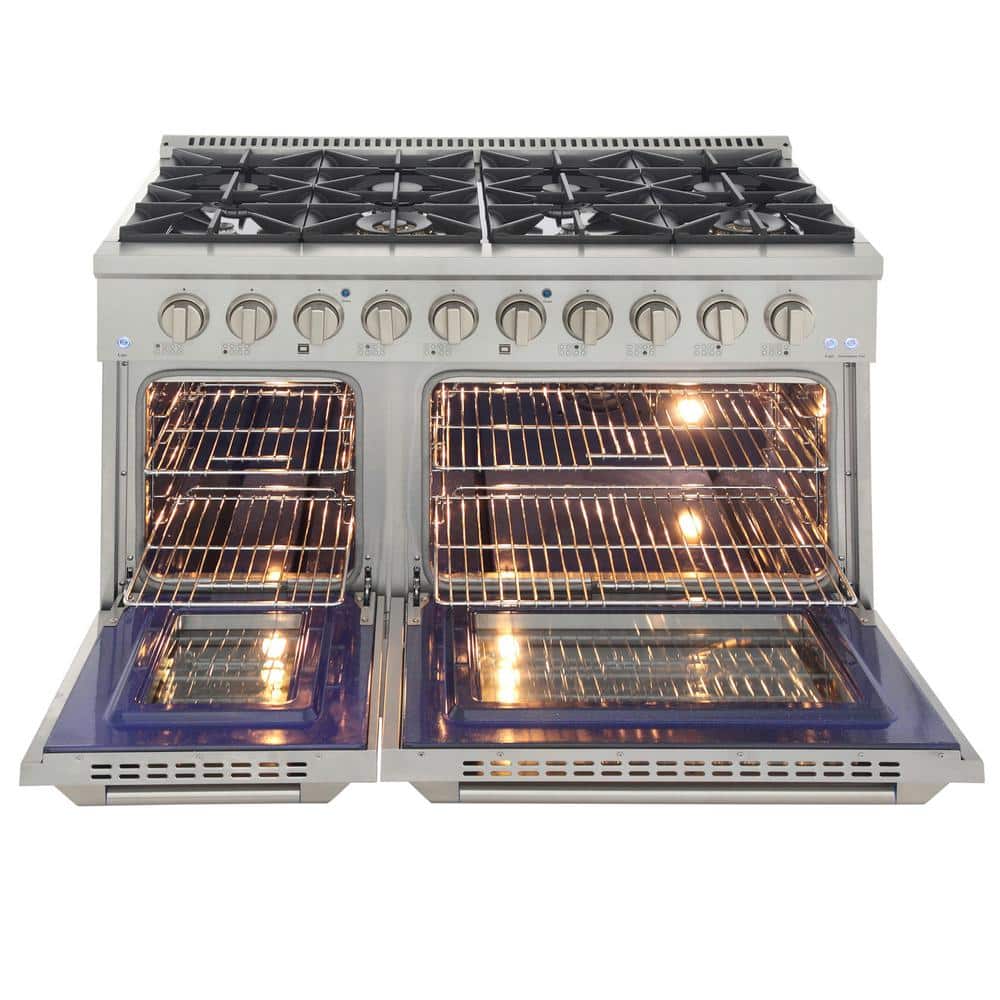 48" Stainless Steel Freestanding Natural Gas Range with Double Oven and Griddle