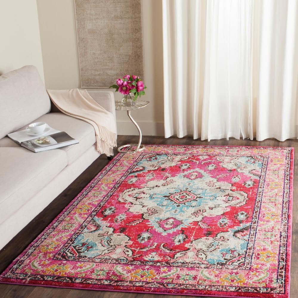 Pink and Multi Synthetic Boho Medallion Rectangle Rug