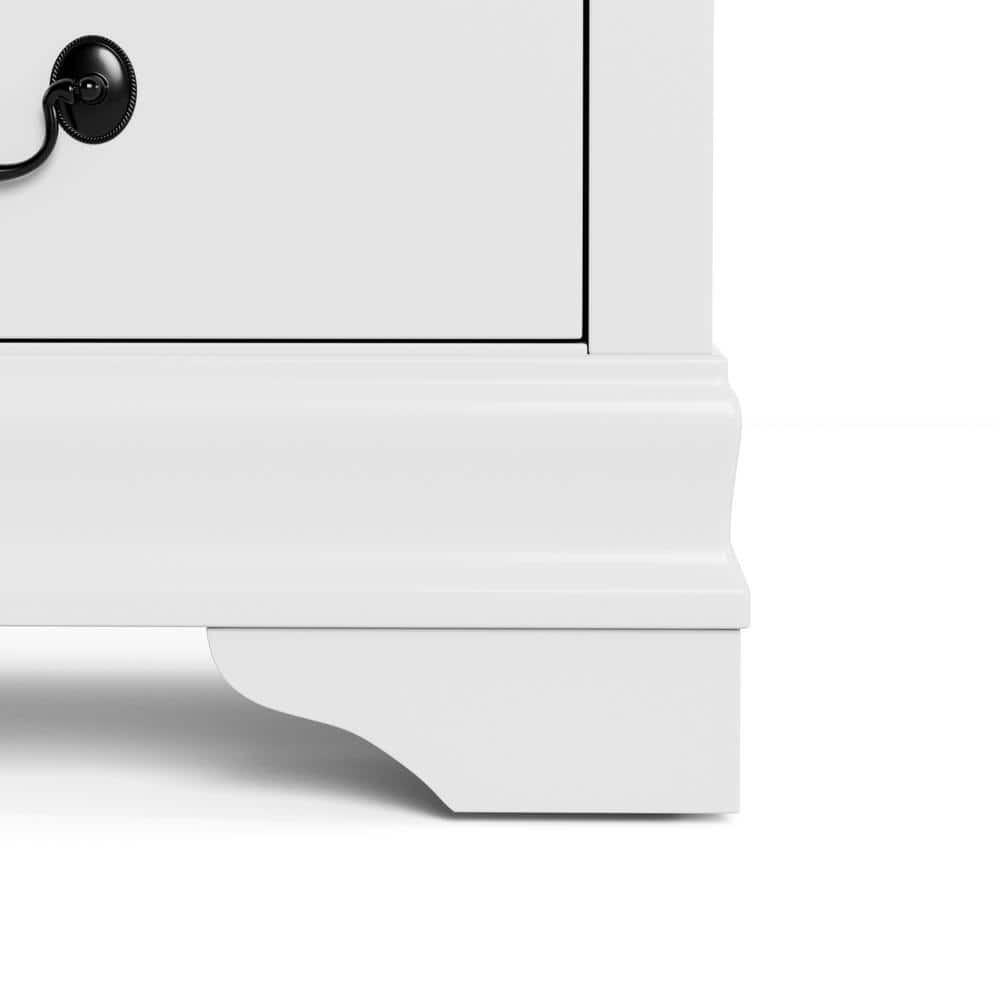 White Solid Wood 2-Drawer Nightstand with Antique Handles