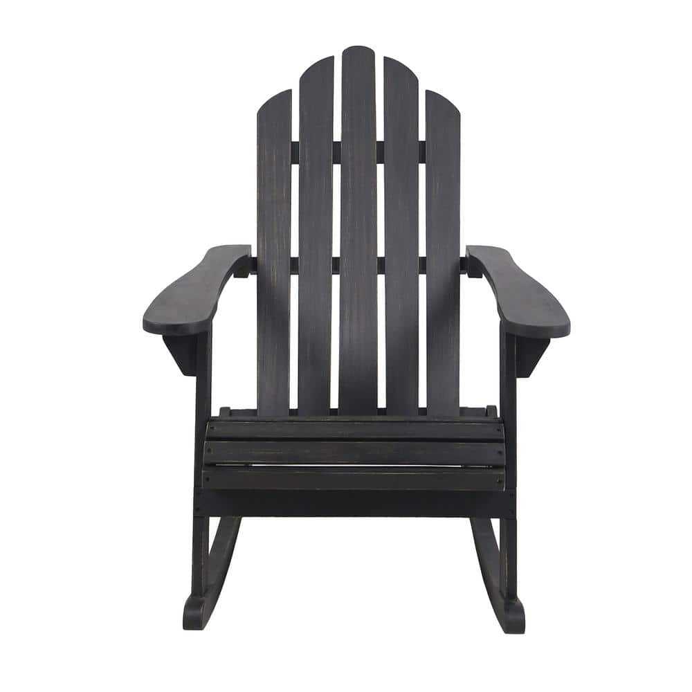 Farmhouse Dark Gray Wooden Rocker Armchair with Foldable Design