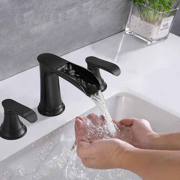 Maincraft 8 in. Widespread Double Handle Bathroom Faucet with Drain Kit Included in Matte Black