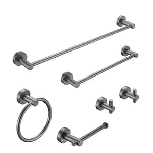 Thicken Space Aluminum Bathroom Hardware Wall-Mounted 6-Piece Set with Super Load-Bearing Capacity in Gray