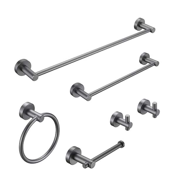 FUNKOL Thicken Space Aluminum Bathroom Hardware Wall-Mounted 6-Piece Set with Super Load-Bearing Capacity in Gray