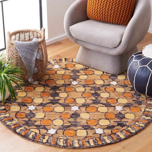 Aspen 5 ft. x 5 ft. Light Yellow/Orange Garden Tile Round Area Rug