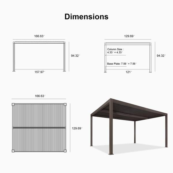 PURPLE LEAF 11 ft. x 14 ft. Bronze Aluminum Frame Louvered Pergola