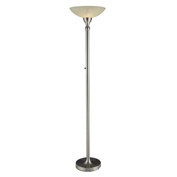 Artiva 71 In Satin Nickel Compact Fluorescent Torchiere Floor Lamp With Hand Painted Alabaster Glass Shade A21024ft The Home Depot Artiva 71 In Satin Nickel Compact, Fluorescent Floor Lamps