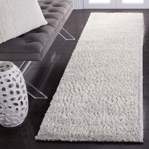 Berber Shag 2 ft. x 12 ft. Gray/Ivory 2-Toned Solid Runner Rug