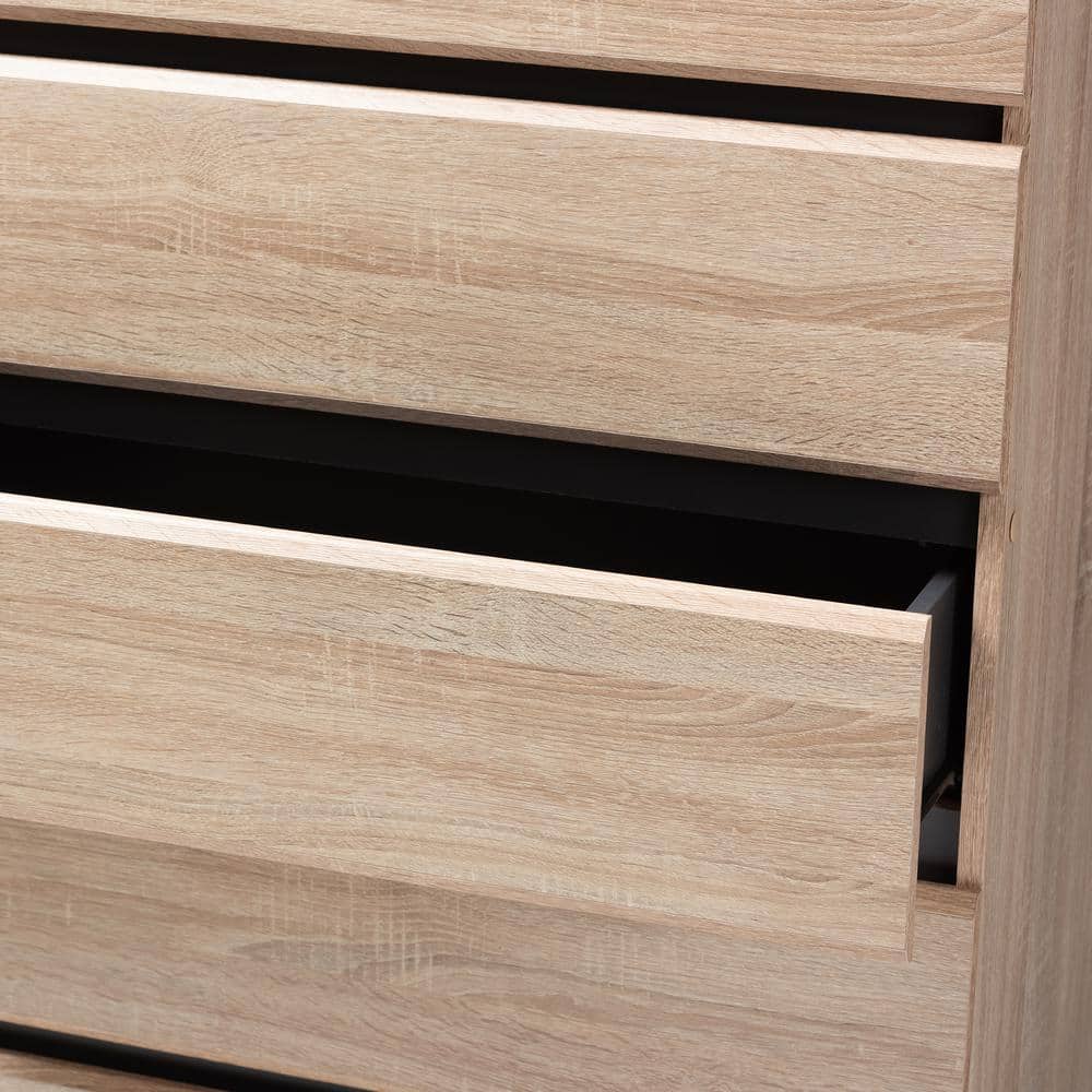 Miren Mid-Century Light Oak and Dark Gray Engineered Wood 5-Drawer Chest