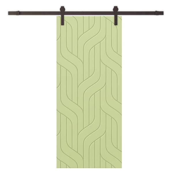 CALHOME 36 in. x 96 in. Sage Green Painted Composite MDF Paneled Interior Sliding Barn Door with Hardware Kit