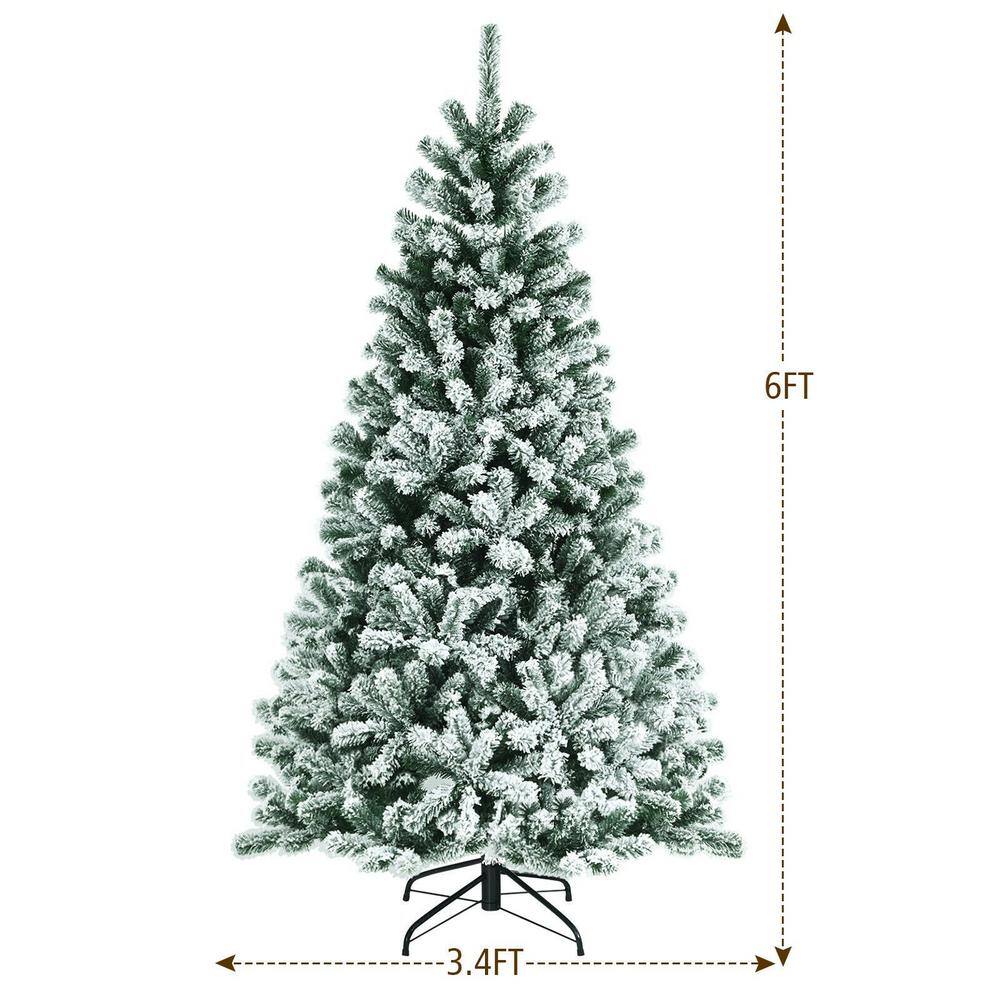 6 Ft Prelit Snow Flocked White Christmas Tree with Metal Base