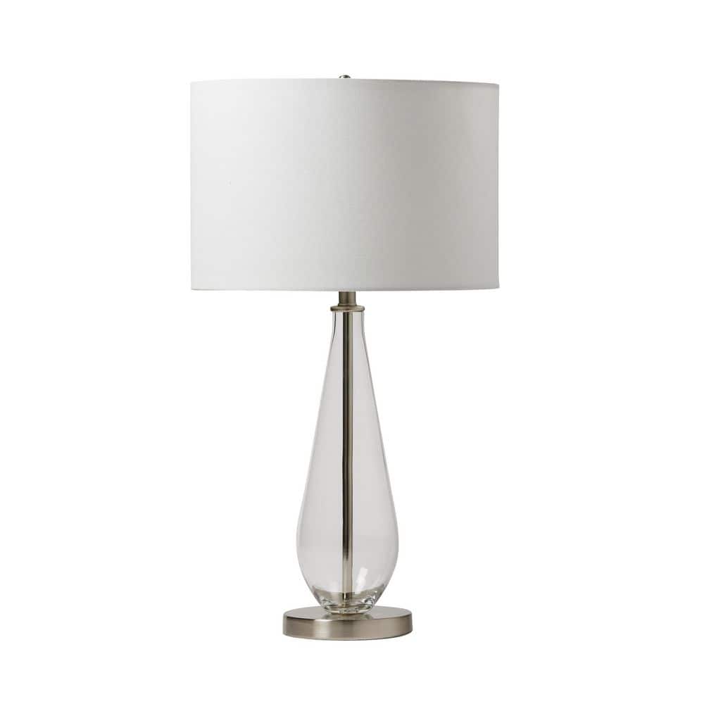 Table Lamp 26.83 in. Brushed Nickel Contemporary Standard Bulb Candlestick Table Lamp for home w/ Off-White Fabric Shade price history on PriceWatchPro