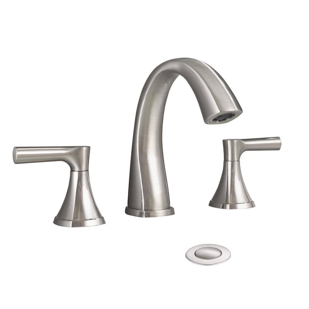 ABAD deck mount 8 in. Widespread Double Handle High Arc Bathroom Faucet Drain Kit Included in Brushed Nickel (1 Pack) -  Aurora Decor, DBFMSHD2B05BN