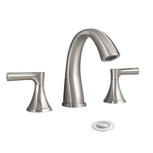 ABAD deck mount 8 in. Widespread Double Handle High Arc Bathroom Faucet Drain Kit Included in Brushed Nickel (1 Pack)