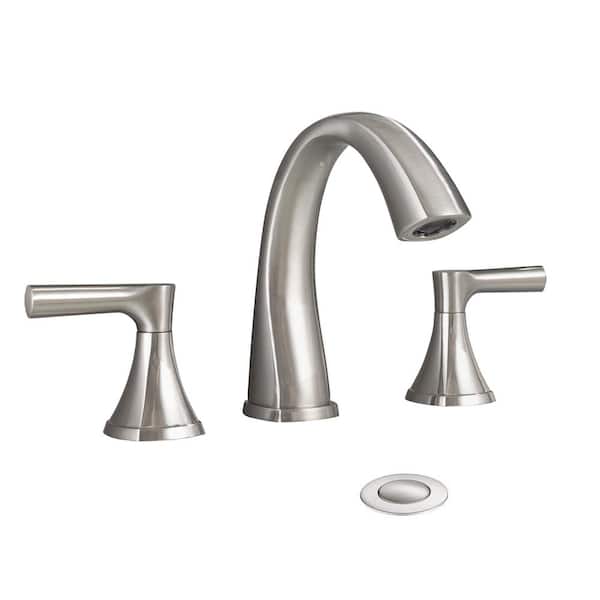 Aurora Decor ABAD deck mount 8 in. Widespread Double Handle High Arc Bathroom Faucet Drain Kit Included in Brushed Nickel (1 Pack)