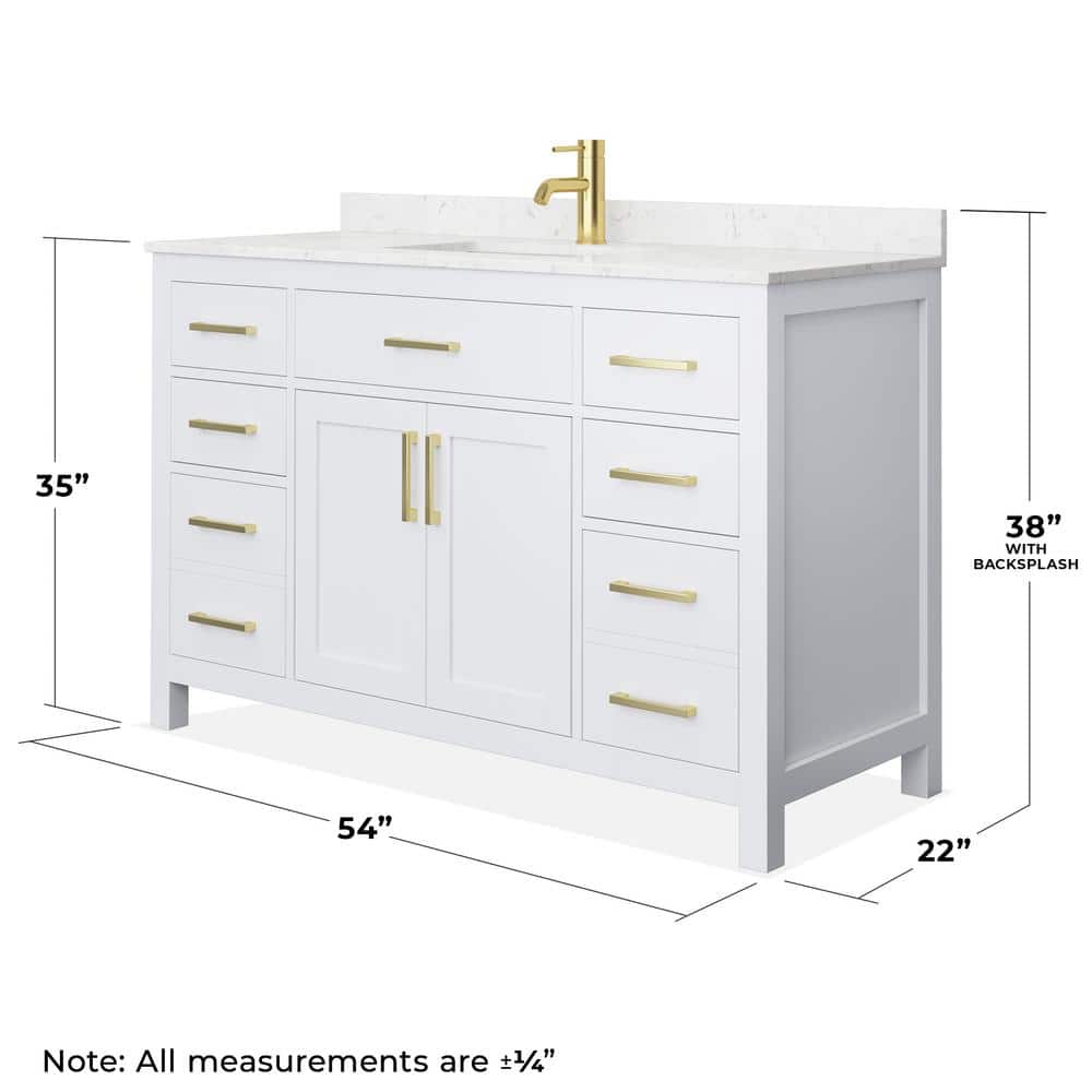 Beckett 54" White and Gold Freestanding Single Bathroom Vanity