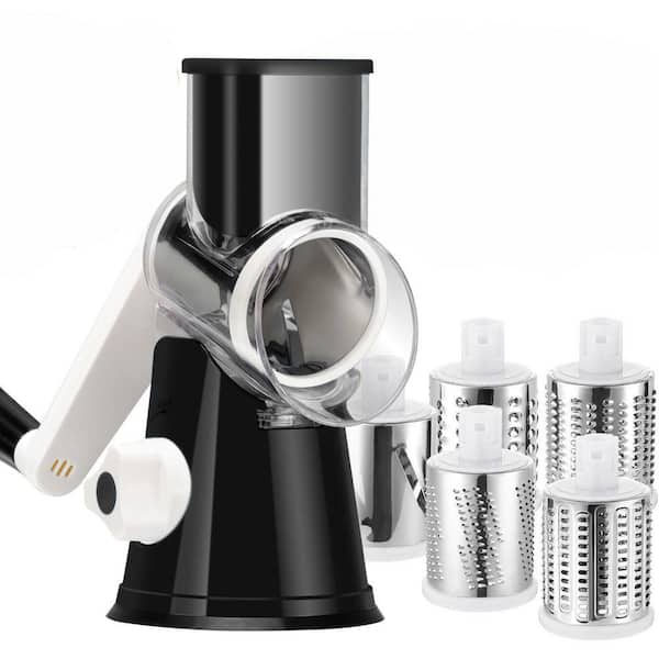 Black Rotary Cheese Grater with 5 Blades Hand Crank Mandoline Slicer Shredder for Cheese Vegetables Nuts
