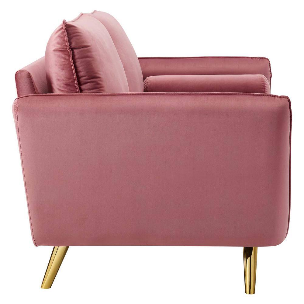 Dusty Rose Velvet Upholstered Sofa with Gold Legs