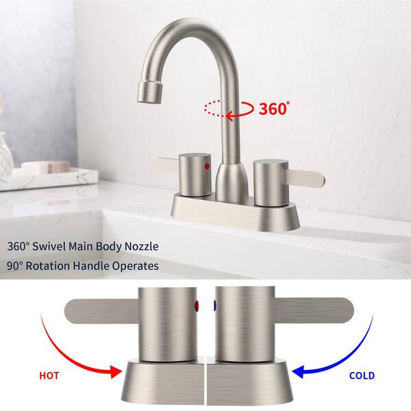Homikit 4" Center Set Bathroom Faucet - Brushed Nickel, 2 Handle, 18/10 Stainless Steel, With Pop-Up Drain