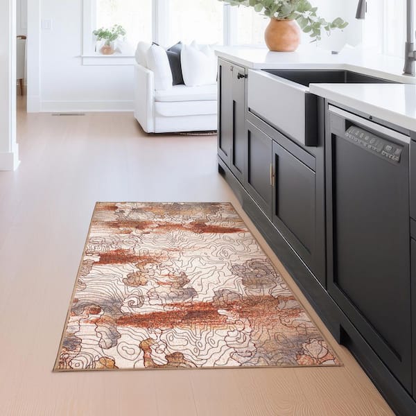 Vienna Abstract Natural 3 ft. x 5 ft. Abstract Washable Area Rug