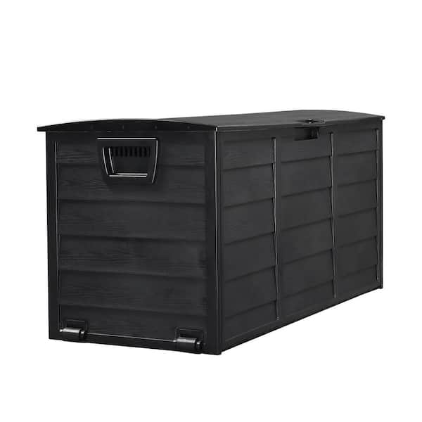 VINGLI 75 Gallon Outdoor Storage Box with Lid, Lockable Plastic Patio Deck Box for Garden, Pool, Balcony, Yard (Full Black)
