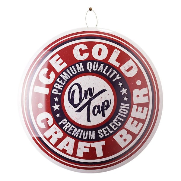 American Art Decor Dome Shaped Metal Wall Art Sign-Bar, Man Cave, Garage, Game Room(Ice Cold Beer Craft)Multi-colored, 15" H x 15" L