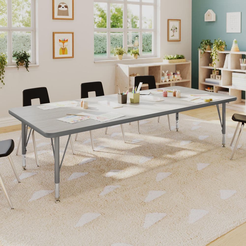 Wren Adjustable Light Gray Top/Silver Frame Rectangle Kids Activity Table with Thermal Laminate Top for 10
