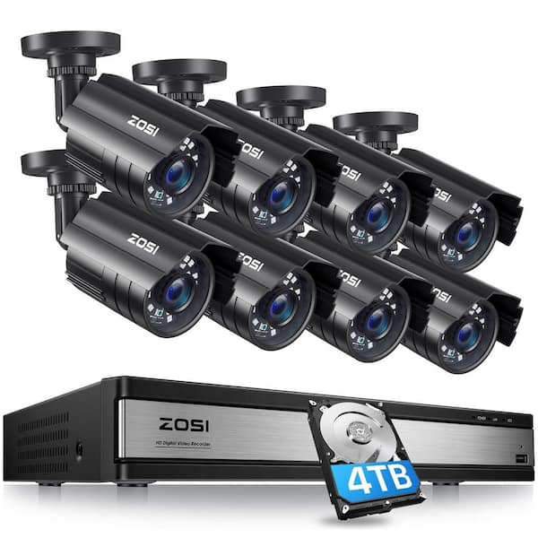 ZOSI 16-Channel 5MP-Lite 4TB DVR Security System with 8 1080P Outdoor Wired Bullet Cameras