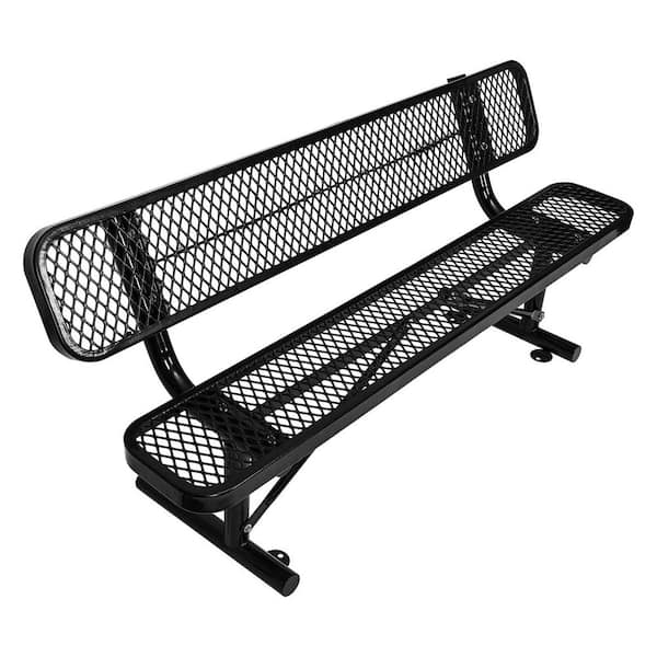 6 ft. Steel Outdoor Bench with Backrest in Black