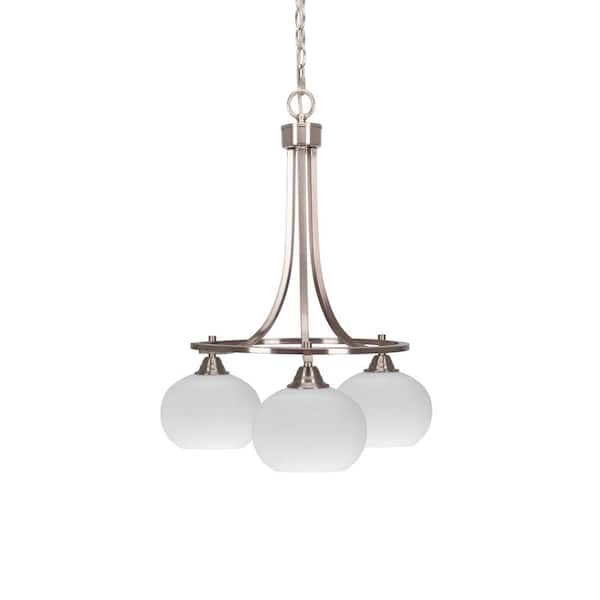 Unbranded Madison 3-Light Brushed Nickel Round Chandelier with 7 in. White Muslin Glass Shades, No bulbs included