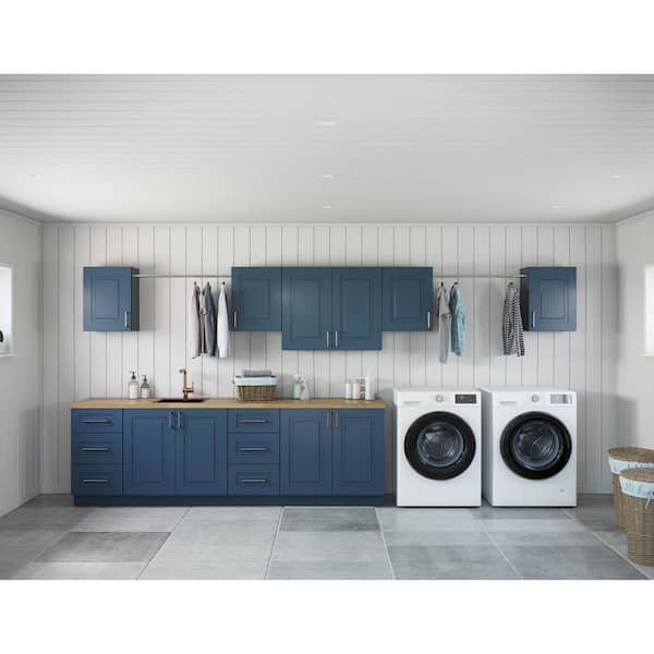 MILL'S PRIDE Greenwich Valencia Blue Plywood Shaker Stock Ready to Assemble Kitchen-Laundry Cabinet Kit 24 in. x 84 in. x 178 in.