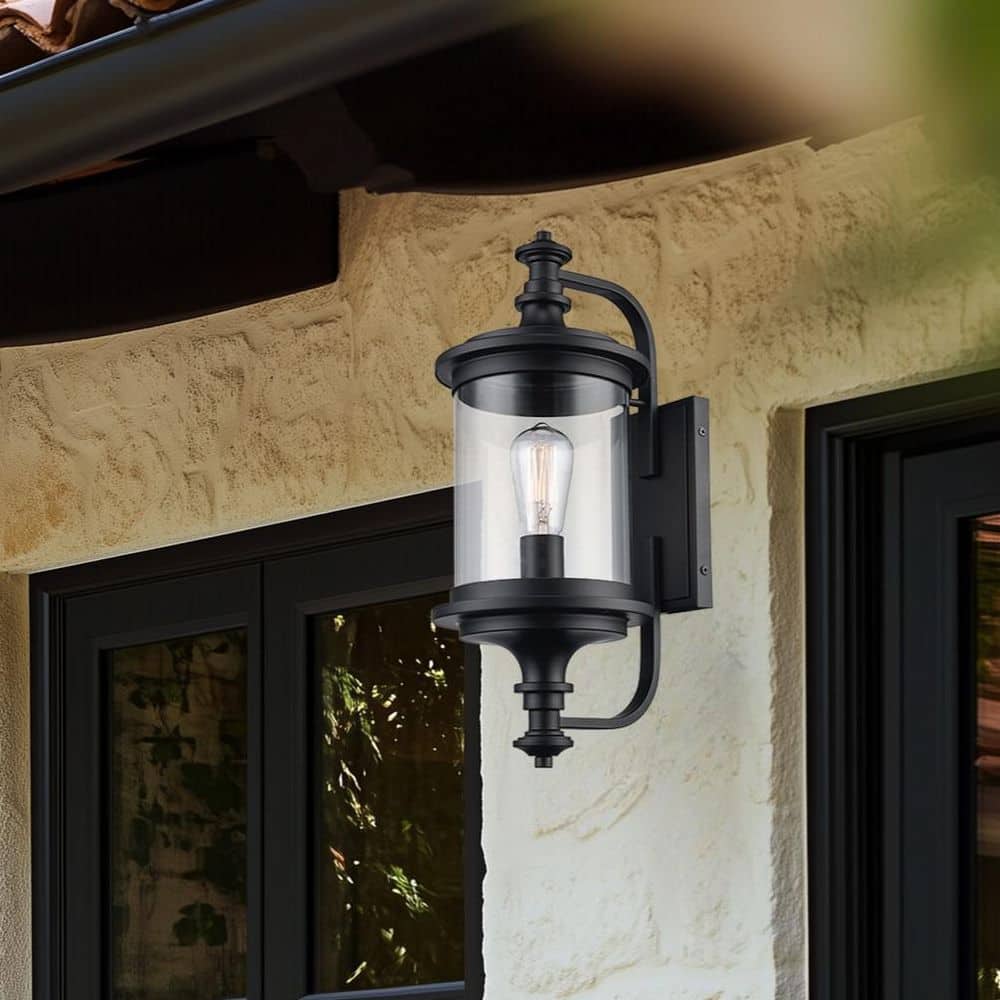 Path 19.75 in. 1-Light Black Outdoor Hardwired Wall Lantern Sconce with No Bulbs Included and Clear Glass price history on PriceWatchPro