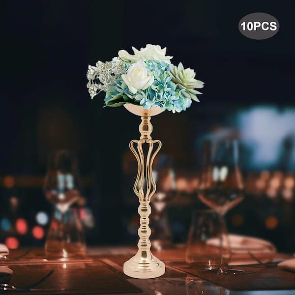 2 Pieces 50cm Height Metal Candle Holder Candle Stand Wedding Centerpiece Event Road Lead Flower Rack (Glod x 2)