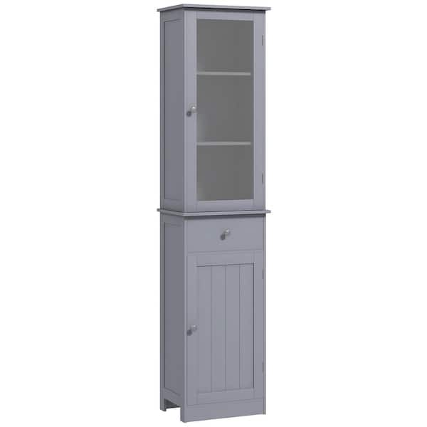 15.75 in. W x 10.75 in. D x 67.5 in. H Gray MDF Freestanding Linen Cabinet with Acrylic Door, Drawer and Shelves