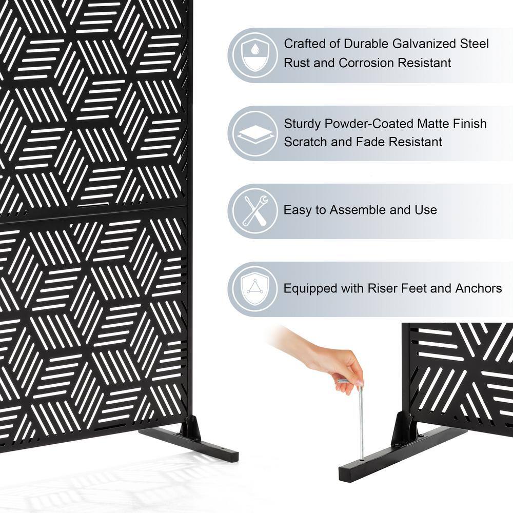 Black Matte Geometric Pattern Steel Privacy Screen Divider