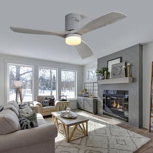 52 In Low Profile Ceiling Fan With Lights 3 Carved Wood Fan Blade Noiseless Reversible Motor Remote Control With Light