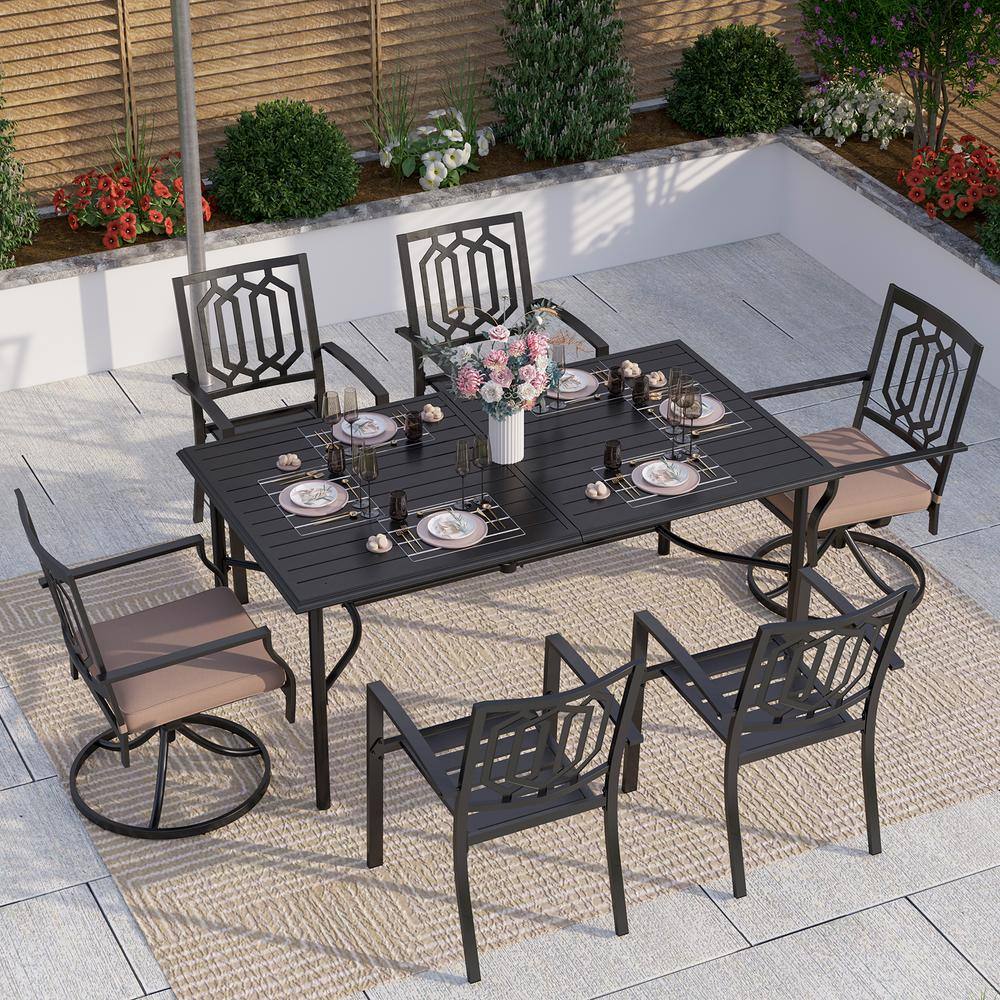 PHI VILLA Black 7Piece Metal Patio Outdoor Dining Set with Rectangle
