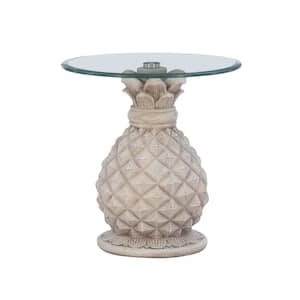 Naples 20 in. W Cream Pineapple Accent Side Table with Glass Top
