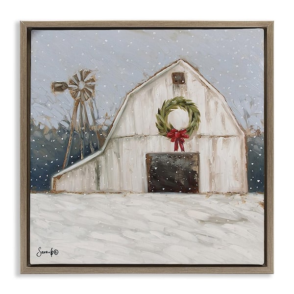 Stupell Industries Winter Barn with Snowflakes by Sara G. Designs 1-Piece Floater Frame Graphic Print Nature Art Print 25 in. x 25 in.