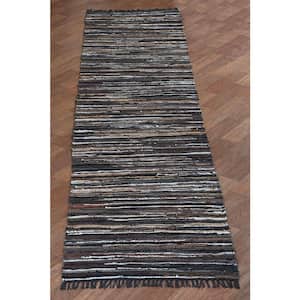 Mixed Brown Leather 2 ft. 6 in. x 14 ft. Runner Rug