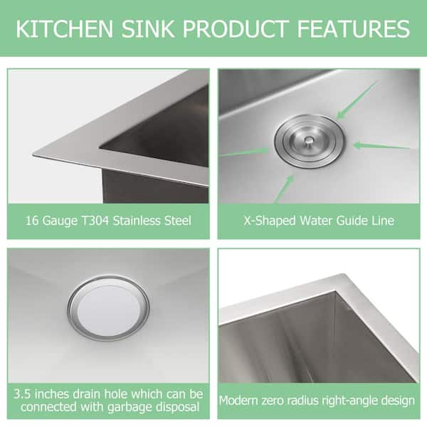 kitchen Sinks 32x18 inch Undermount kitchen sink stainless steel sink 16  Gauge Single Bowl kitchen sinks Set (5 Item Bundle: Sink, Bottom Grid,  Drain
