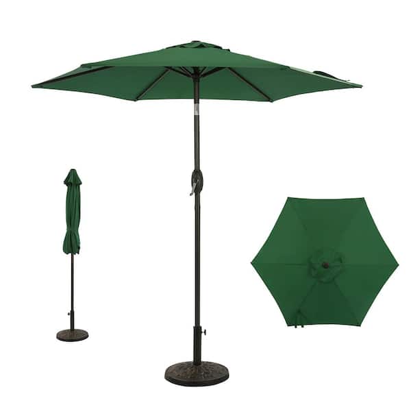 BANSA ROSE 7.5 ft. Outdoor Steel Patio Market Umbrellas with Push Button Tilt and Crank, 6 Ribs in Dark Green, Base Not Included