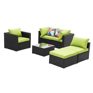 Green 6-Piece Rattan Patio Conversation Set with Cushions