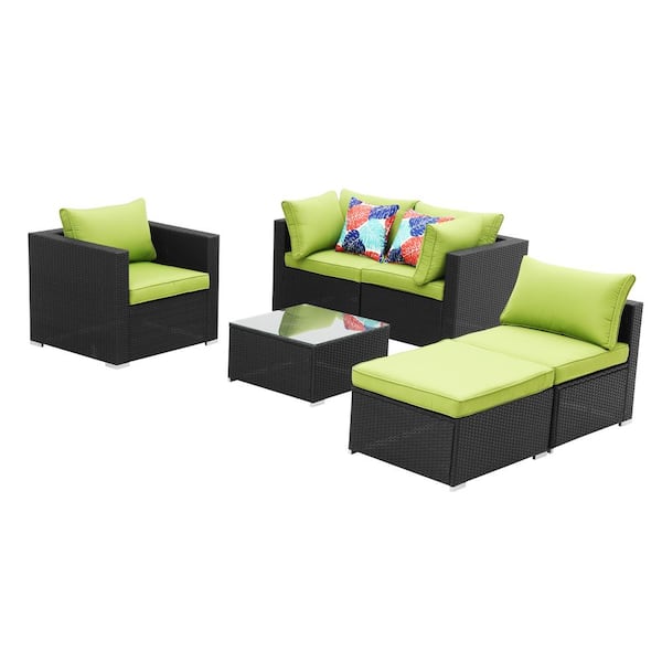 Jushua Green 6-Piece Rattan Patio Conversation Set with Cushions