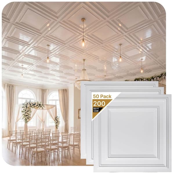 Economy Gloss White 2 ft. x 2 ft. PVC Lay-in Faux Tin Ceiling Tile (200 sq. ft./case)